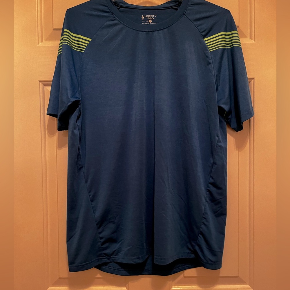 Blue and green dri fit t-shirt.  Men’s M